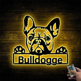 Custom French Bulldog Metal Wall Art With Led Light, Personalized Frenchie Dog Name Sign, Frenchie Dog Metal Wall Led Decor